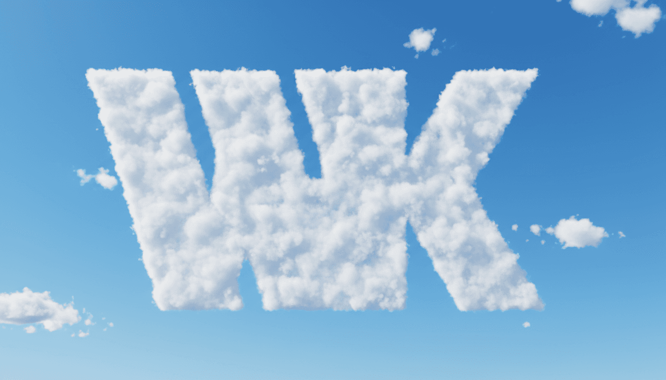 The WK mark formed from clouds in a blue sky