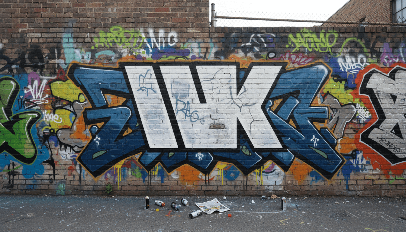 The WK mark as a graffiti piece on a brick wall