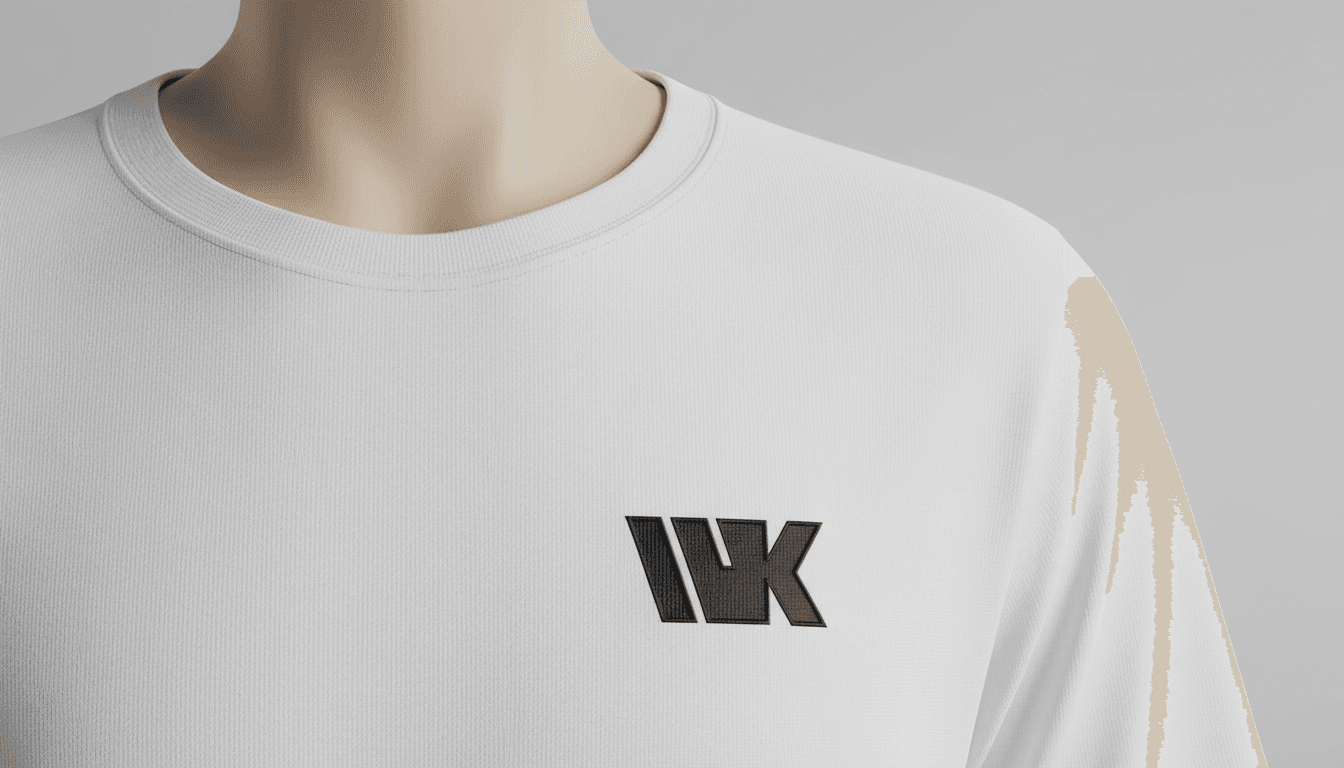 A white t-shirt with an embroidered WK mark